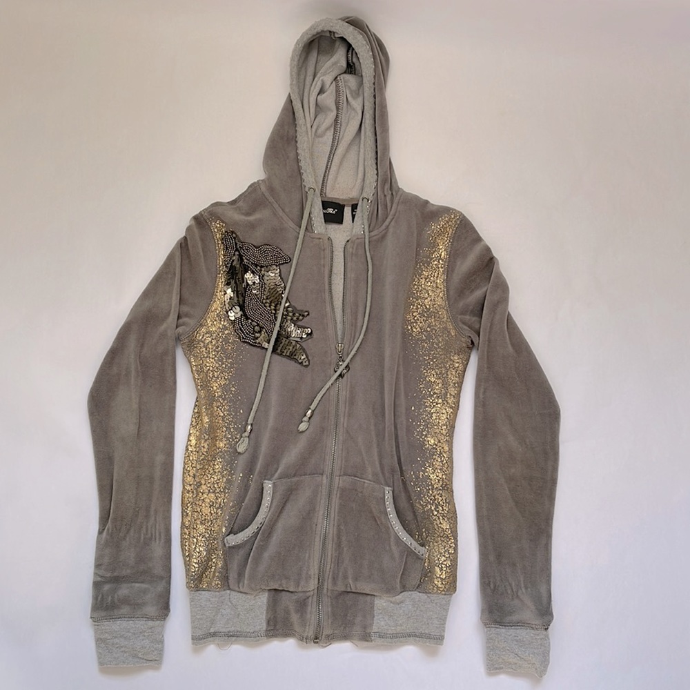 MISS ME GOLD SEQUINED ZIP UP JACKET